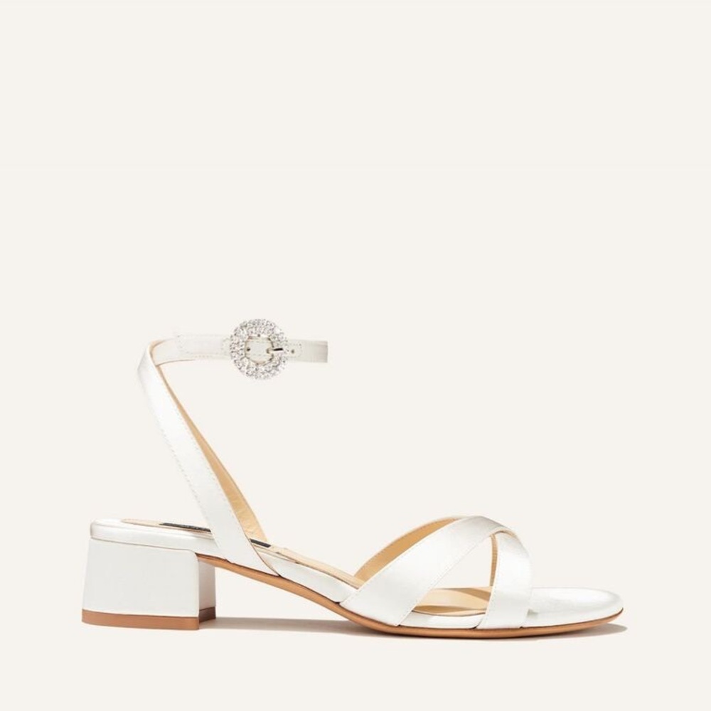 New in box Margaux Bridal Shoes - Lena Sandal in Satin Ivory with Crystal Buckle